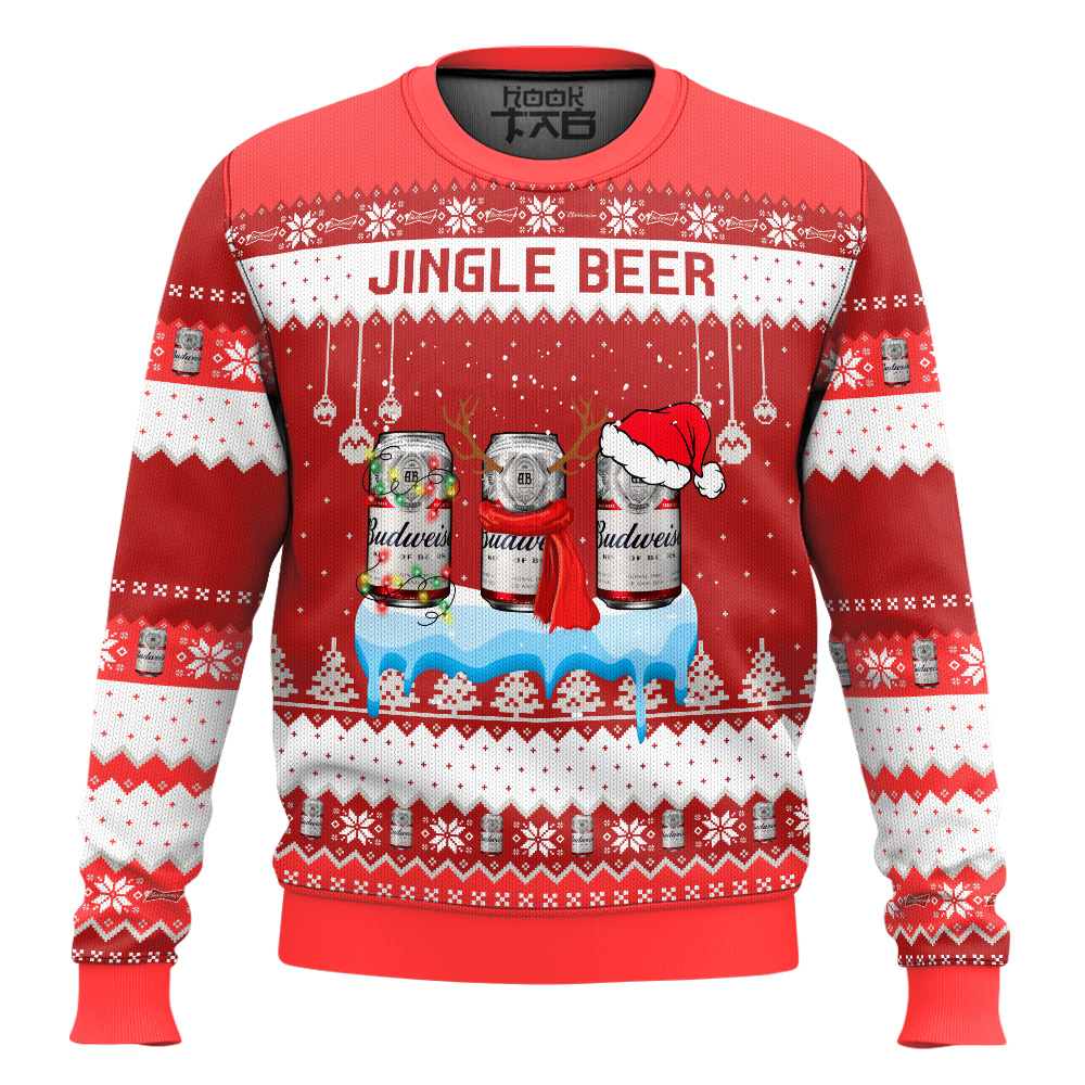 Hooktab Budweiser Jingle Beer Ugly Christmas Sweater Hooktab Budweiser Jingle Beer Ugly Christmas Sweater