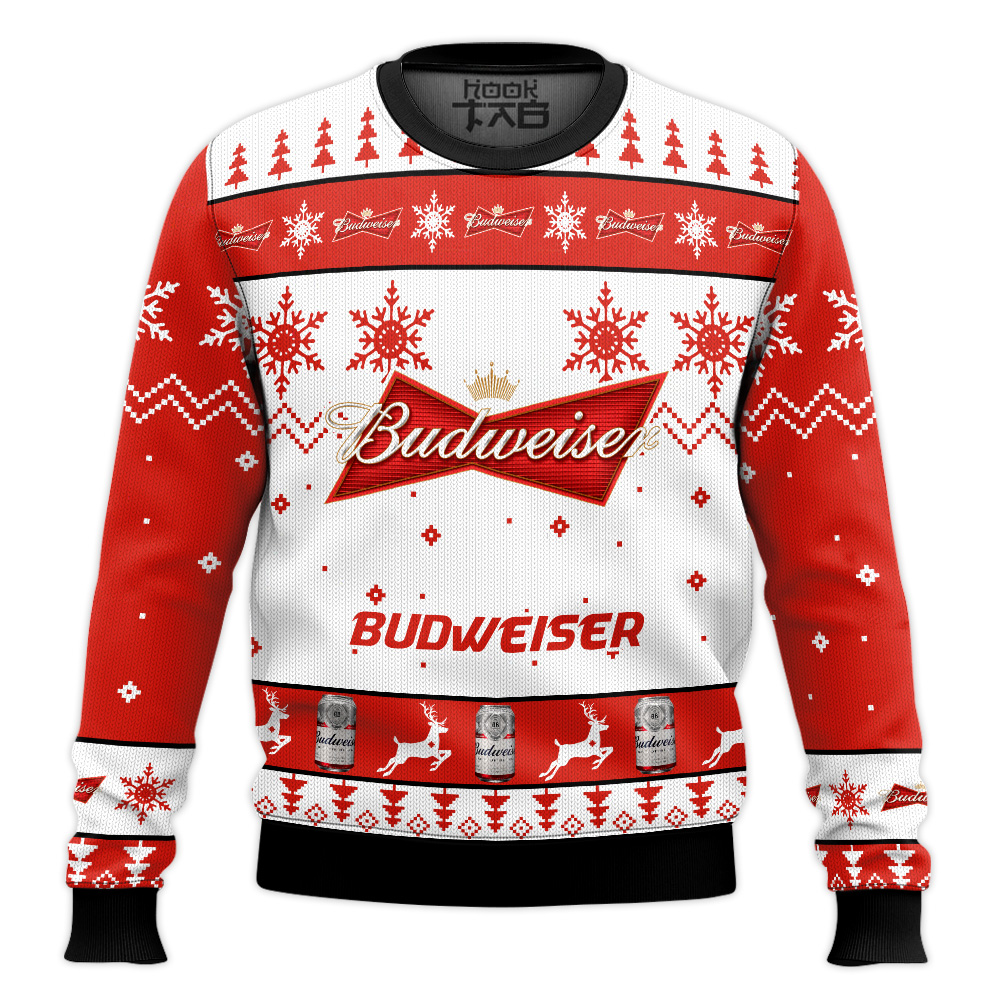 Hooktab Budweiser Lager Ugly Christmas Sweater Hooktab Budweiser Lager Ugly Christmas Sweater