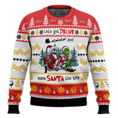 Budweiser Let's Get Drunk And Save Santa The Trip Ugly Christmas Sweater