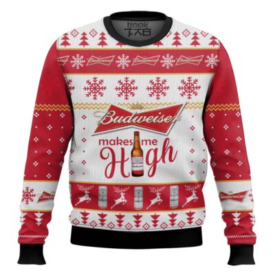 Budweiser Makes Me High - Custom Name Ugly Christmas Sweater