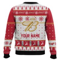 Hooktab Budweiser Makes Me High - Custom Name Ugly Christmas Sweater