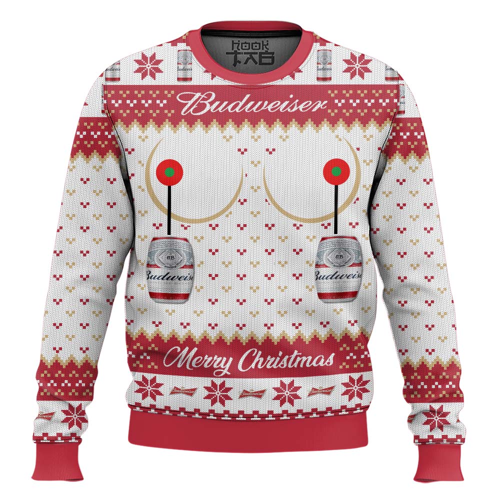 Hooktab Budweiser Titties Funny Ugly Christmas Sweater Hooktab Budweiser Titties Funny Ugly Christmas Sweater