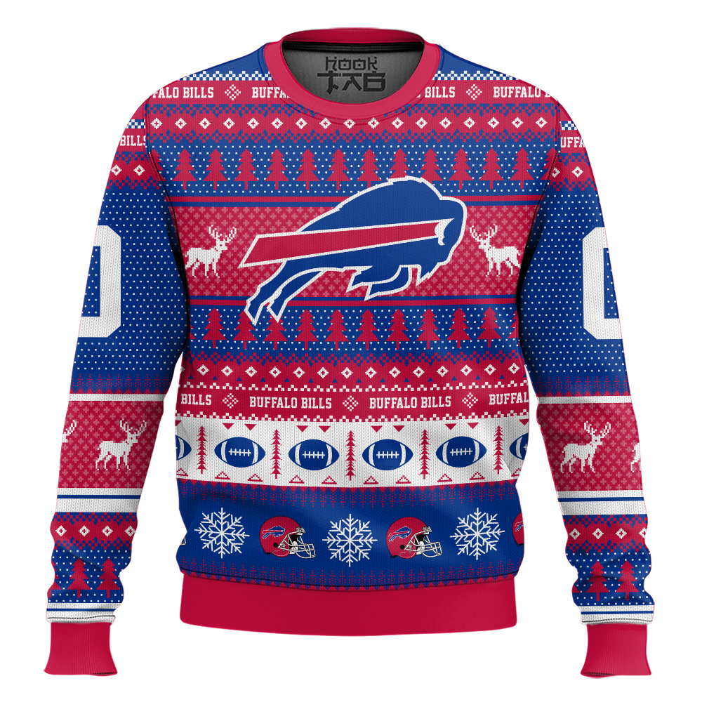 Hooktab Buffalo Bills - Custom Name And Number Ugly Sweater Hooktab Buffalo Bills - Custom Name And Number Ugly Sweater