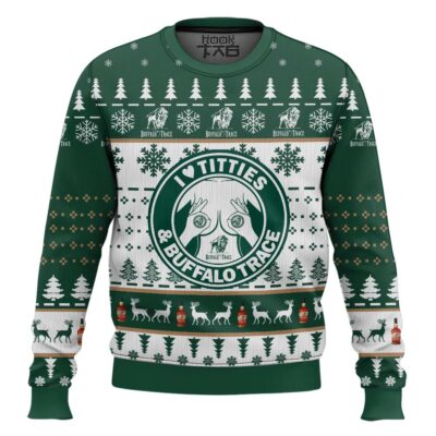Buffalo Trace Whiskey Titties Funny Ugly Christmas Sweater