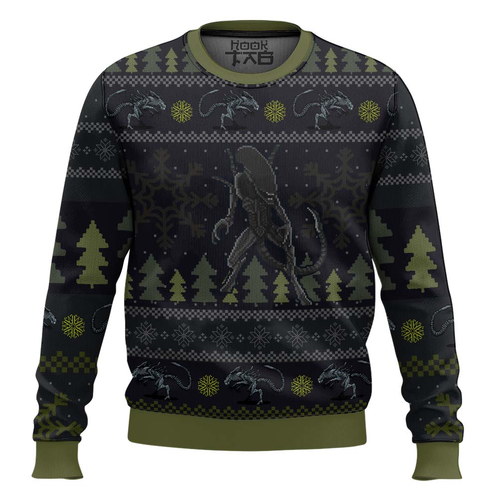 Hooktab Bug Hunt Xenomorph Ugly Christmas Sweater Hooktab Bug Hunt Xenomorph Ugly Christmas Sweater