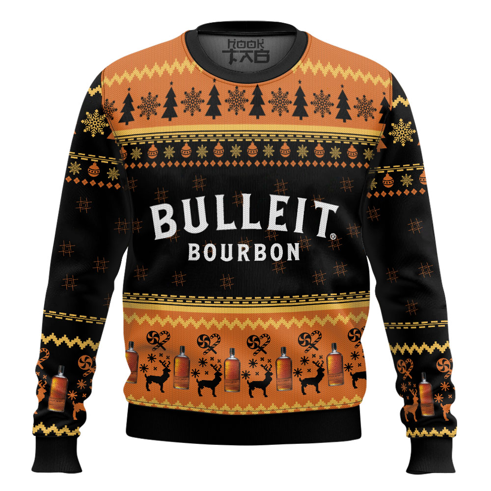Hooktab Bulleit Bourbon Whiskey Ugly Christmas Sweater Hooktab Bulleit Bourbon Whiskey Ugly Christmas Sweater