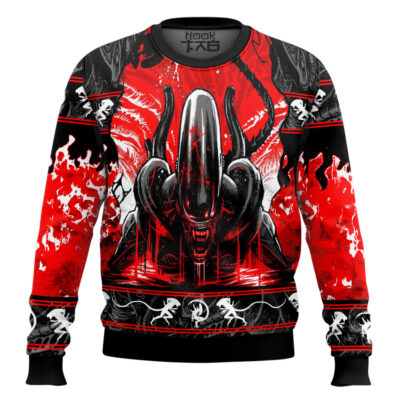 Burning Blood Xenomorph Alien Ugly Christmas Sweater