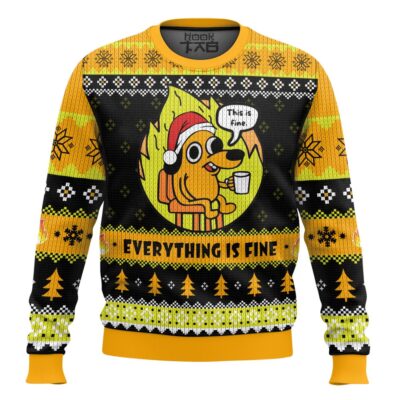 Burning This Is Fine Meme Ugly Christmas Sweater