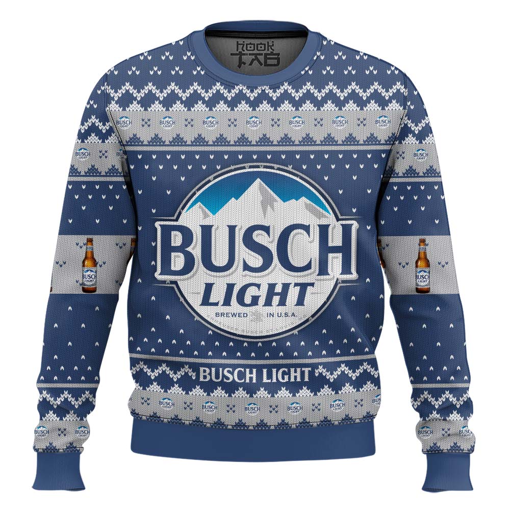 Hooktab Busch Light American Beer Ugly Christmas Sweater Hooktab Busch Light American Beer Ugly Christmas Sweater