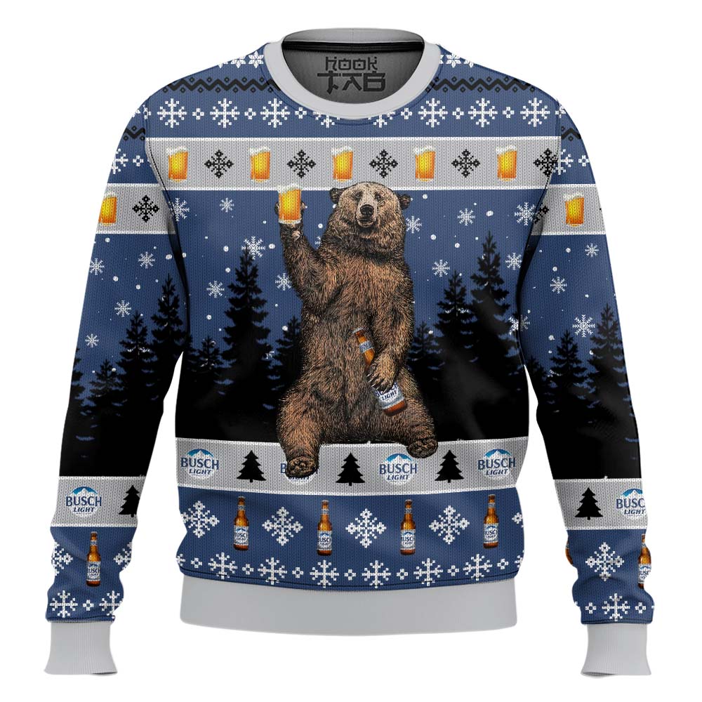 Hooktab Busch Light Drunk Bear Ugly Christmas Sweater Hooktab Busch Light Drunk Bear Ugly Christmas Sweater