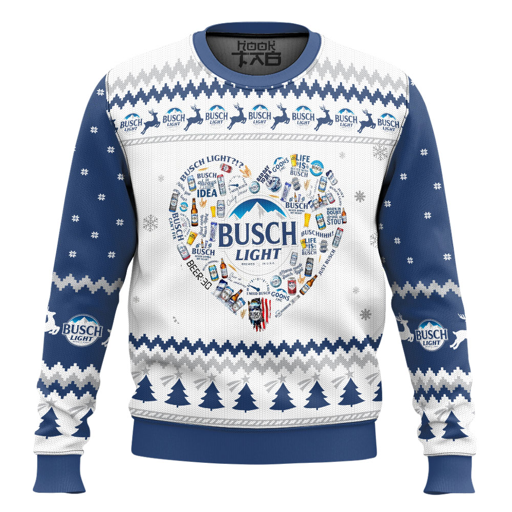 Hooktab Busch Light Heart Ugly Christmas Sweater Hooktab Busch Light Heart Ugly Christmas Sweater