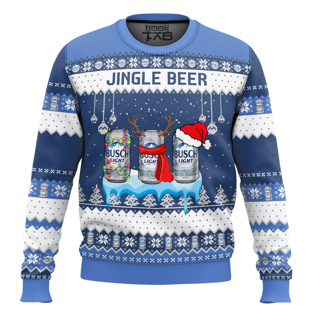 Hooktab Busch Light Jingle Beer Ugly Christmas Sweater Hooktab Busch Light Jingle Beer Ugly Christmas Sweater