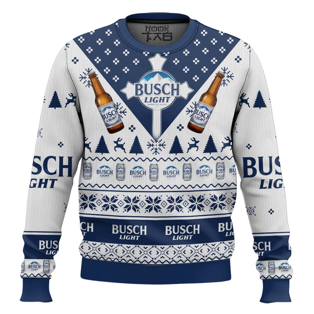 Hooktab Busch Light Lager Beer Ugly Christmas Sweater Hooktab Busch Light Lager Beer Ugly Christmas Sweater
