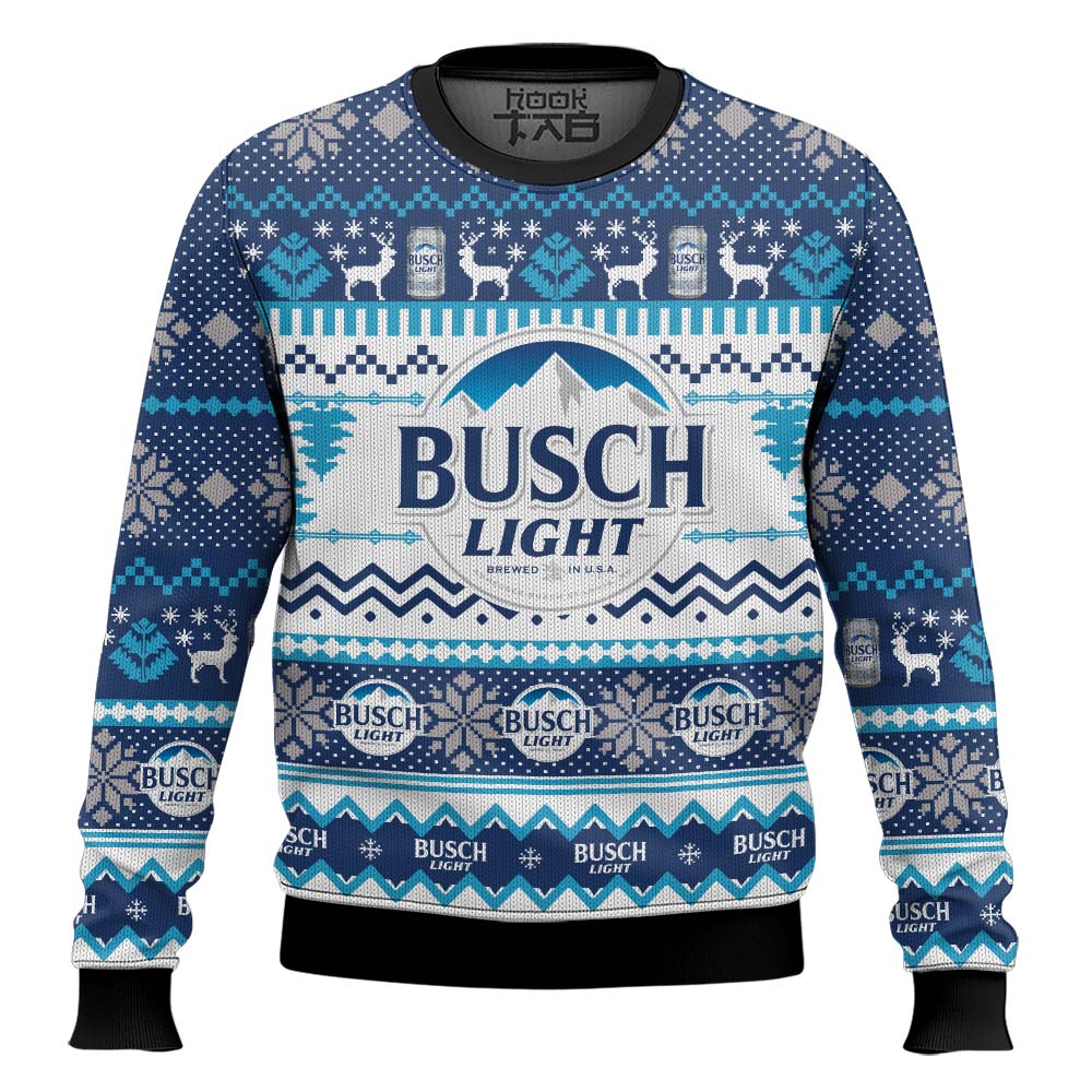 Hooktab Busch Light Lager Ugly Christmas Sweater Hooktab Busch Light Lager Ugly Christmas Sweater