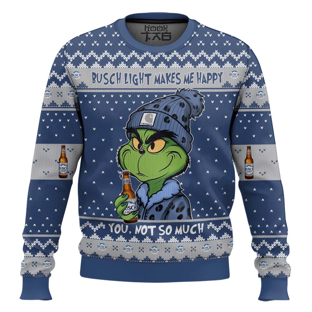 Hooktab Busch Light Makes Me Happy Ugly Christmas Sweater Hooktab Busch Light Makes Me Happy Ugly Christmas Sweater