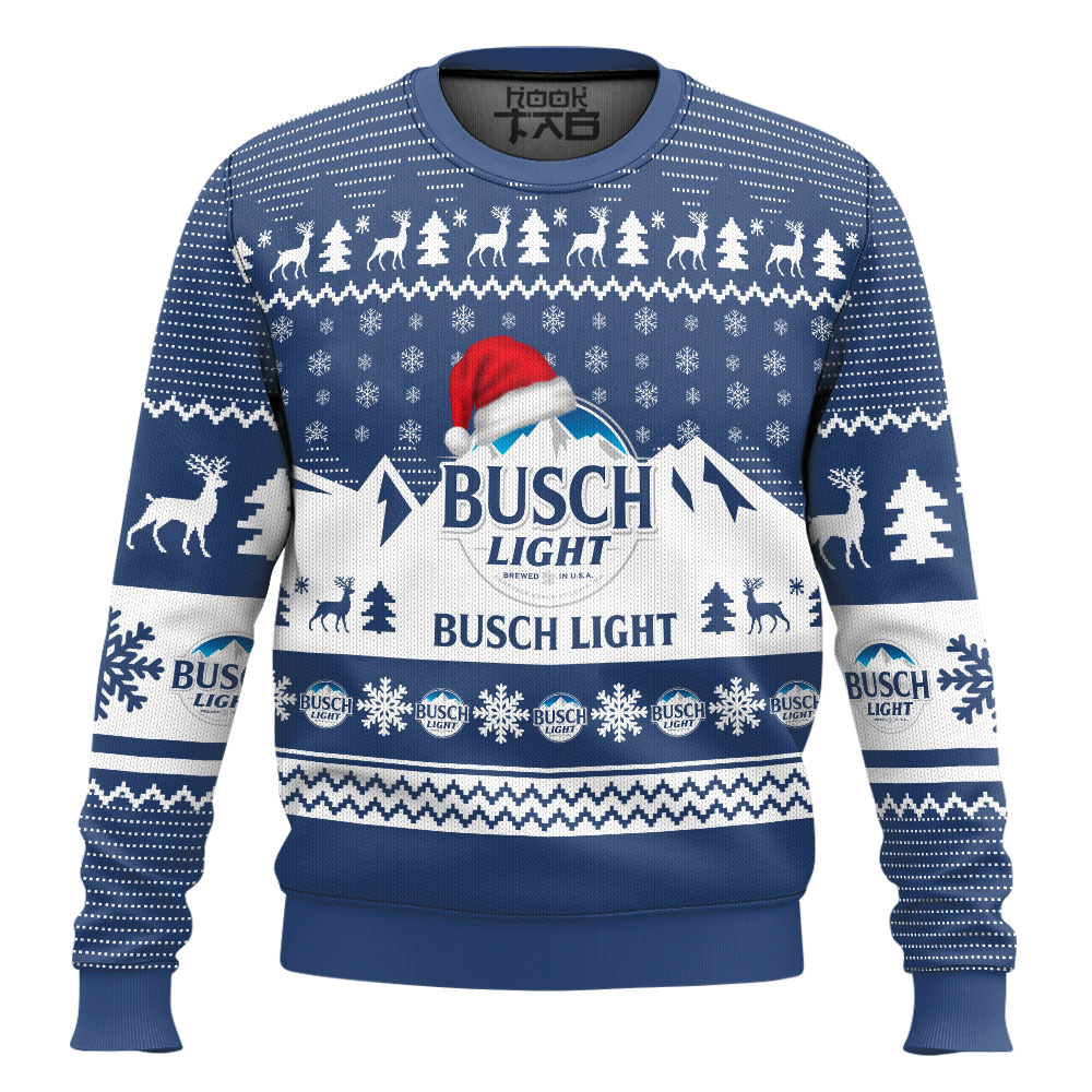Hooktab Busch Light Santa Hat Ugly Christmas Sweater Hooktab Busch Light Santa Hat Ugly Christmas Sweater