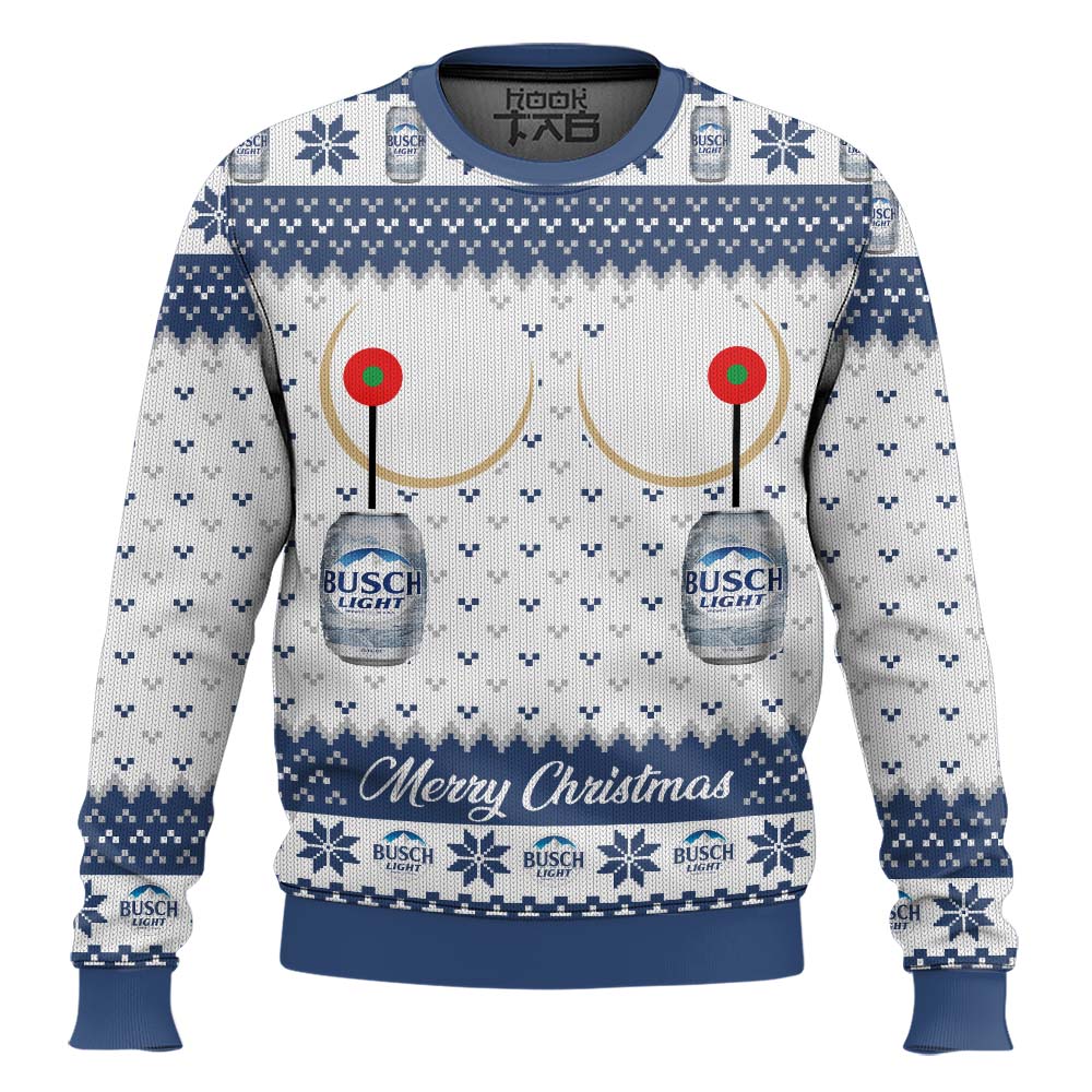 Hooktab Busch Light Titties Funny Ugly Christmas Sweater Hooktab Busch Light Titties Funny Ugly Christmas Sweater