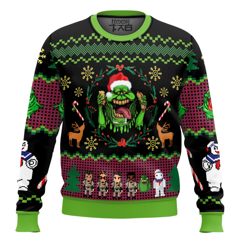 Hooktab Bustin Slimer Christmas Ghostbusters Ugly Christmas Sweater Hooktab Bustin Slimer Christmas Ghostbusters Ugly Christmas Sweater