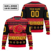 Hooktab Calgary Flames - Custom Name And Number Ugly Sweater