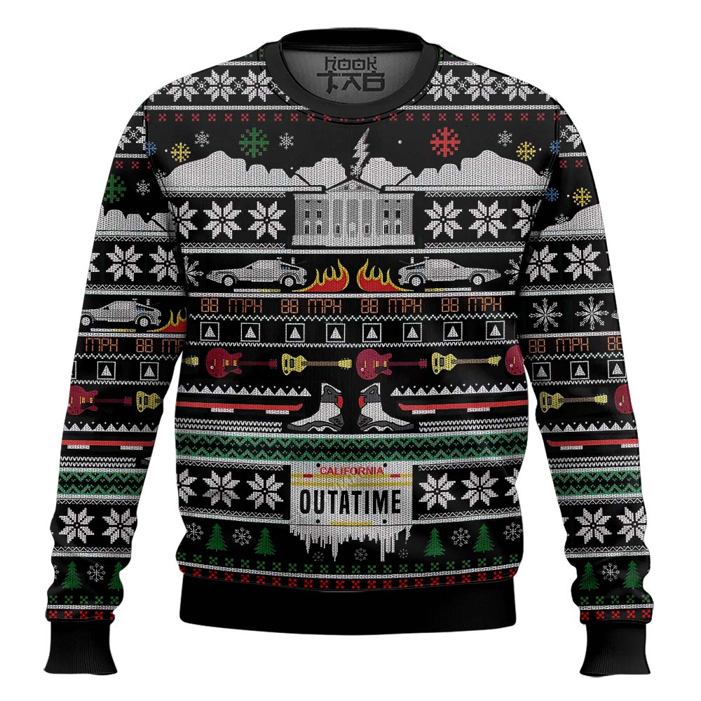 Hooktab California Outatime Back To The Future Ugly Christmas Sweater Hooktab California Outatime Back To The Future Ugly Christmas Sweater