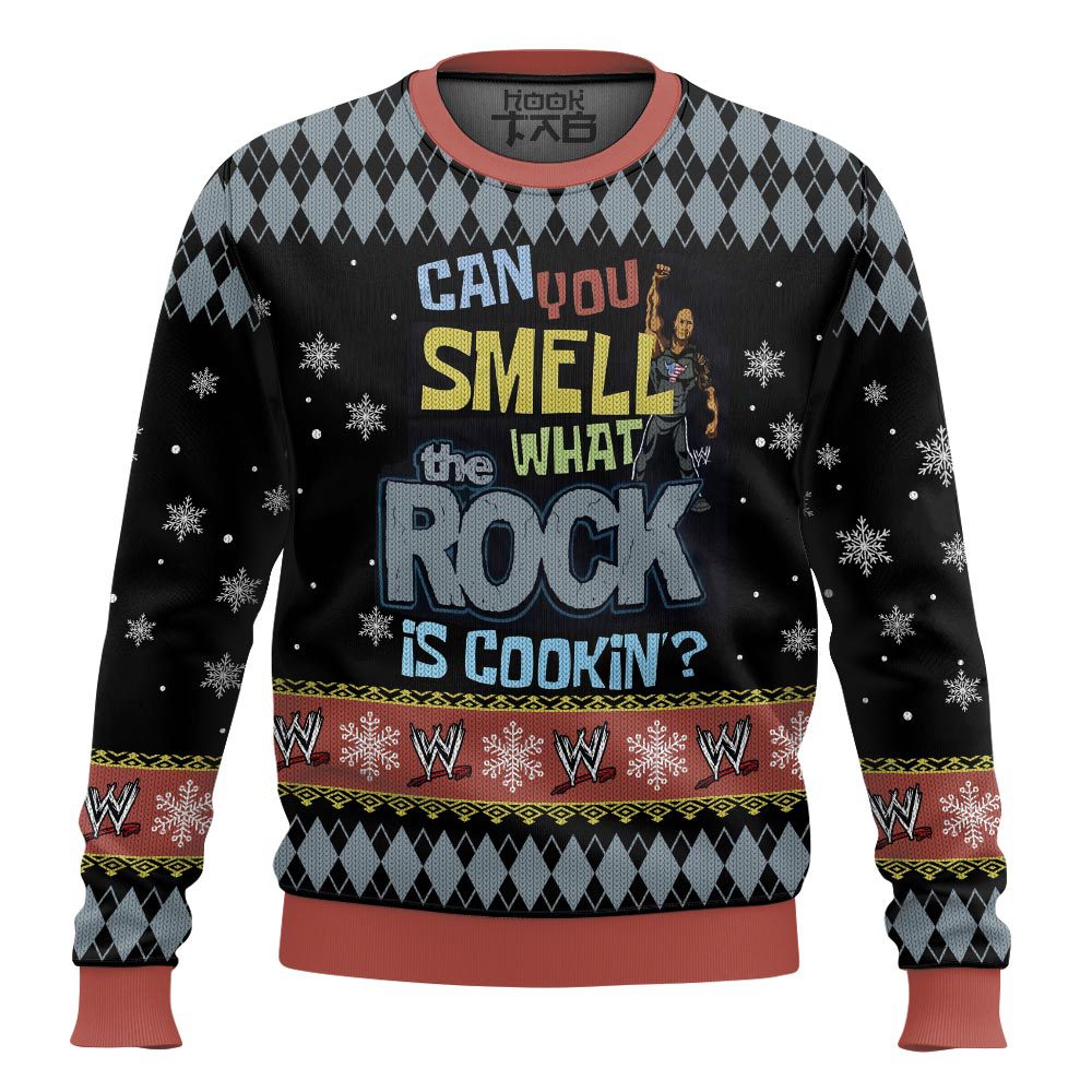 Hooktab Can You Smell What The Rock Is Cooking WWE Ugly Christmas Sweater Hooktab Can You Smell What The Rock Is Cooking WWE Ugly Christmas Sweater
