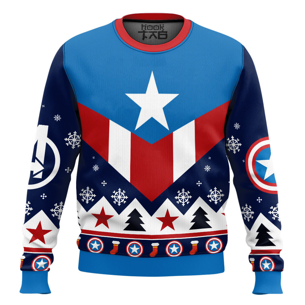 Hooktab Captain America Retro Ugly Christmas Sweater Hooktab Captain America Retro Ugly Christmas Sweater