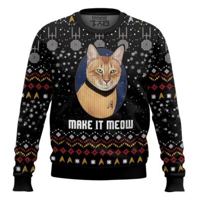 Captain Cat Make It Meow Star Trek Ugly Christmas Sweater