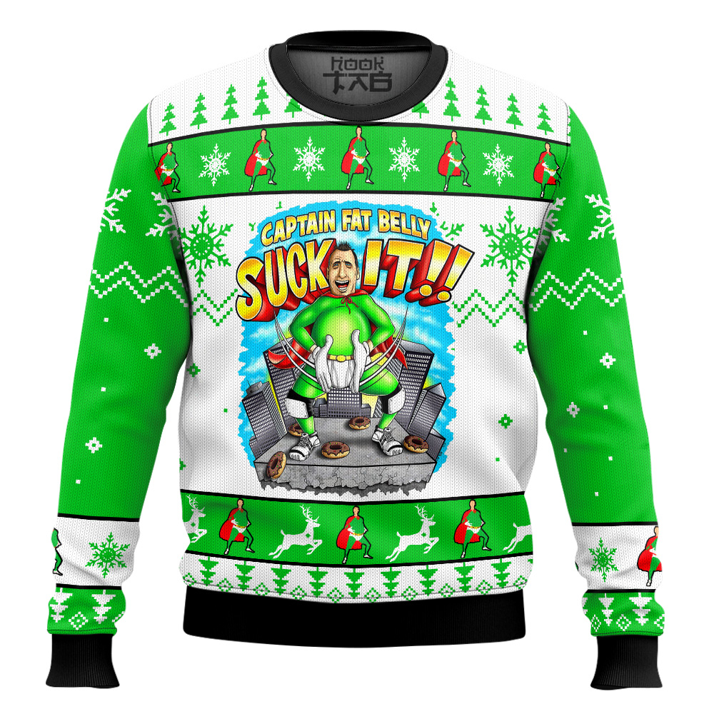 Hooktab Captain Fat Belly Suck It Impractical Jokers Ugly Christmas Sweater Hooktab Captain Fat Belly Suck It Impractical Jokers Ugly Christmas Sweater