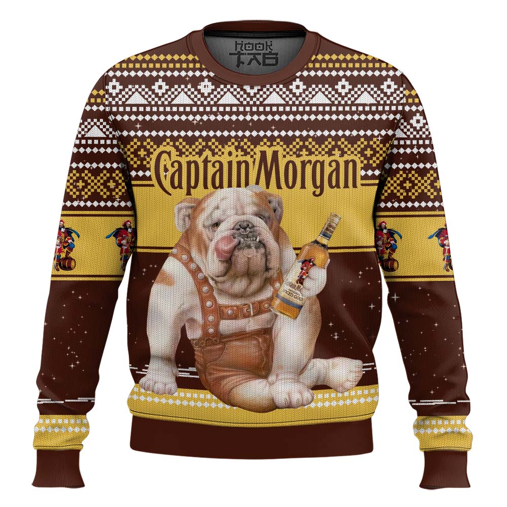 Hooktab Captain Morgan Bulldog Ugly Christmas Sweater Hooktab Captain Morgan Bulldog Ugly Christmas Sweater