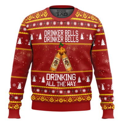 Captain Morgan Drinker Bells Drinking All The Way Ugly Christmas Sweater