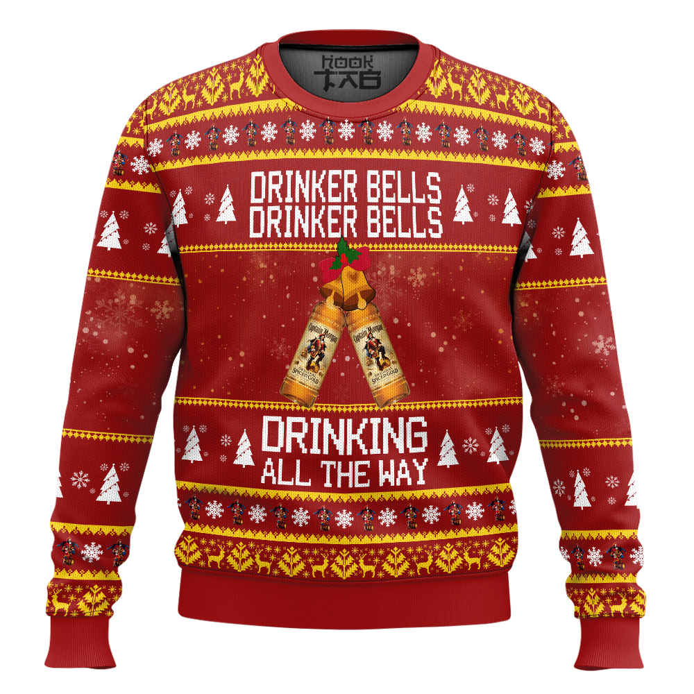 Hooktab Captain Morgan Drinker Bells Drinking All The Way Ugly Christmas Sweater Hooktab Captain Morgan Drinker Bells Drinking All The Way Ugly Christmas Sweater