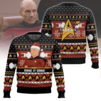 Hooktab Captain Picard Give Me Some Snow Ugly Christmas Sweater