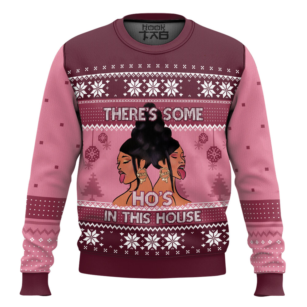 Hooktab Cardi B There's Some Ho's In This House Ugly Christmas Sweater Hooktab Cardi B There's Some Ho's In This House Ugly Christmas Sweater
