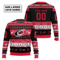 Hooktab Carolina Hurricanes - Custom Name And Number Ugly Sweater