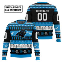 Hooktab Carolina Panthers - Custom Name And Number Ugly Sweater