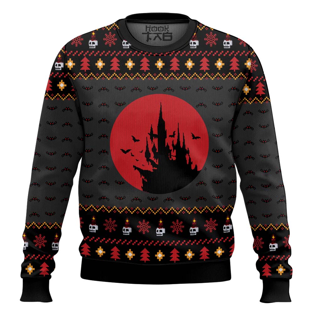 Hooktab Castlevania Creepy Castle Ugly Christmas Sweater Hooktab Castlevania Creepy Castle Ugly Christmas Sweater