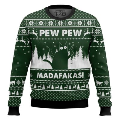 Cat Pew Pew Madafakas Ugly Christmas Sweater