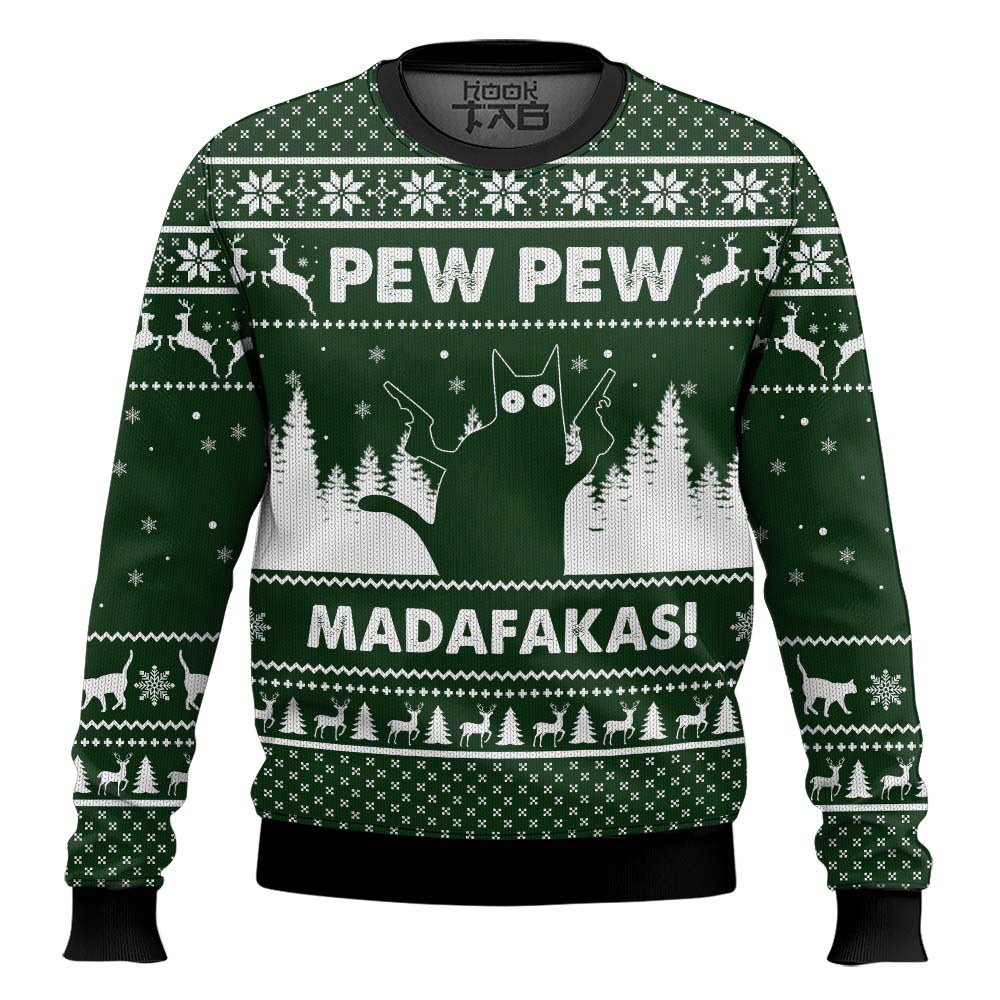 Hooktab Cat Pew Pew Madafakas Ugly Christmas Sweater Hooktab Cat Pew Pew Madafakas Ugly Christmas Sweater