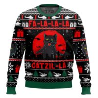 Hooktab Catzila Black Cat Ugly Christmas Sweater
