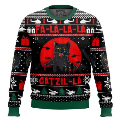 Catzila Black Cat Ugly Christmas Sweater
