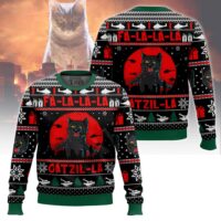 Hooktab Catzila Black Cat Ugly Christmas Sweater