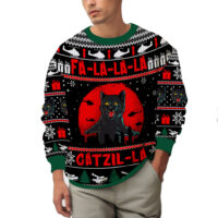 Hooktab Catzila Black Cat Ugly Christmas Sweater