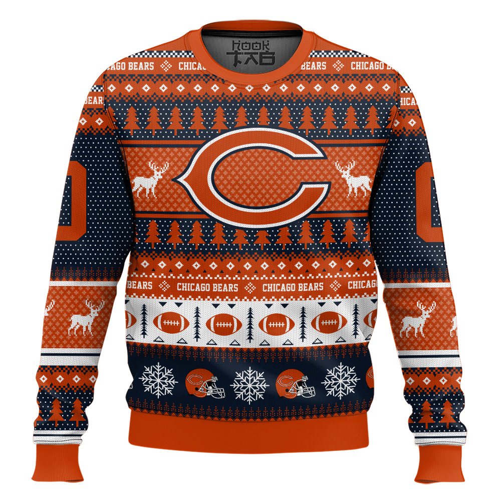 Hooktab Chicago Bears - Custom Name And Number Ugly Sweater Hooktab Chicago Bears - Custom Name And Number Ugly Sweater
