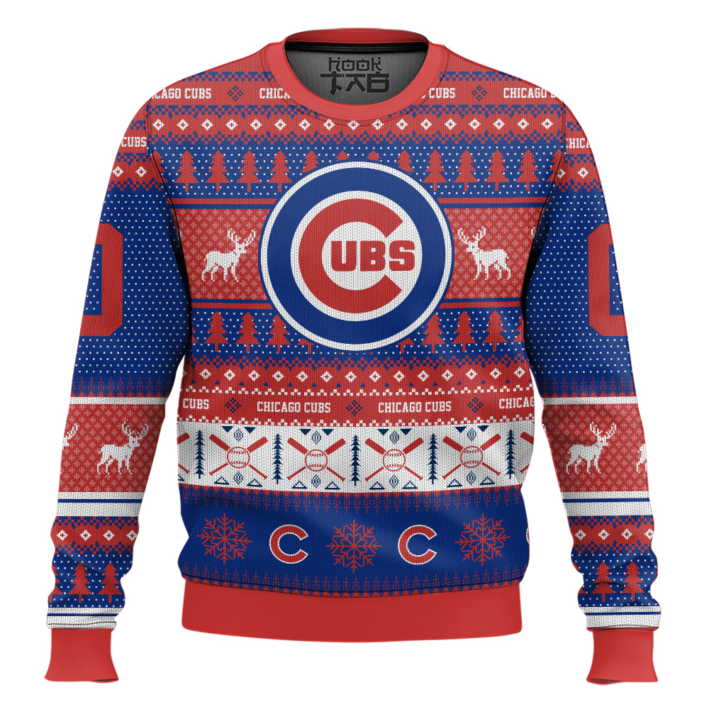 Hooktab Chicago Cubs - Custom Name And Number Ugly Sweater Hooktab Chicago Cubs - Custom Name And Number Ugly Sweater