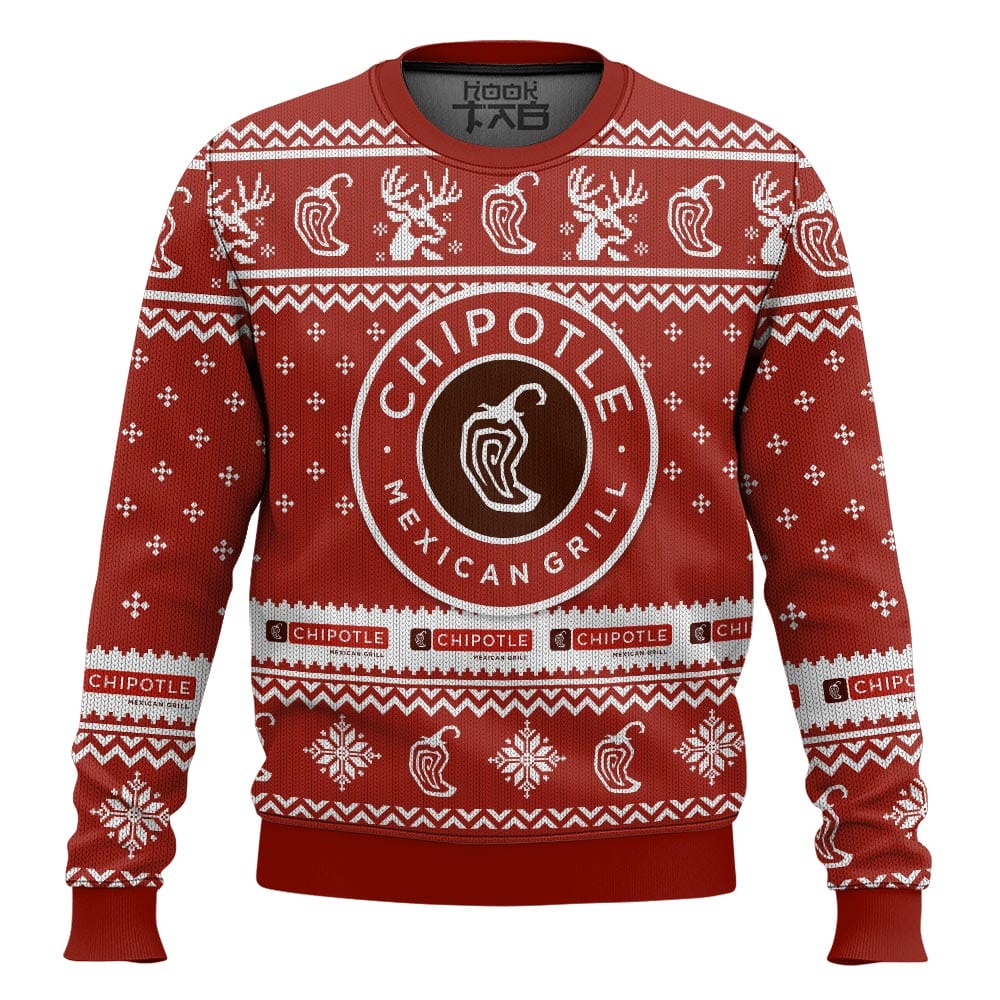 Hooktab Chipotle Mexican Grill Ugly Christmas Sweater Hooktab Chipotle Mexican Grill Ugly Christmas Sweater