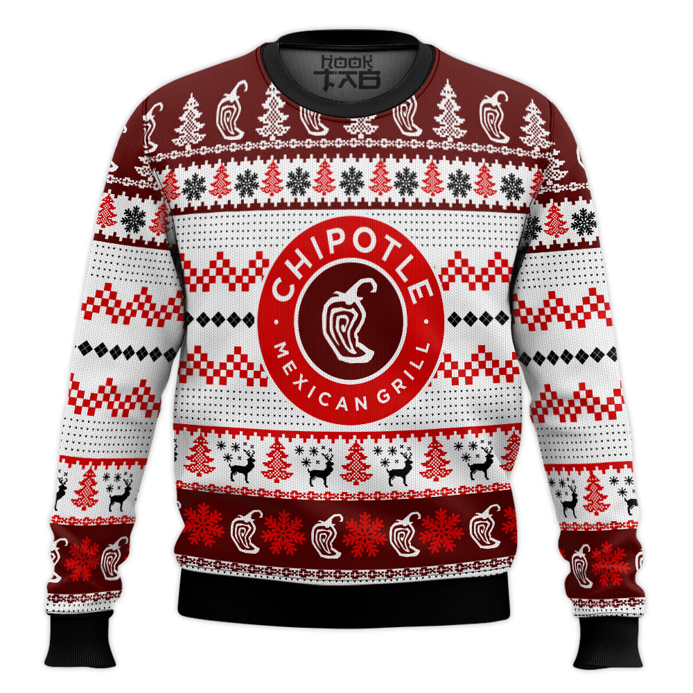 Hooktab Chipotle Mexican's Grill Ugly Christmas Sweater Hooktab Chipotle Mexican's Grill Ugly Christmas Sweater