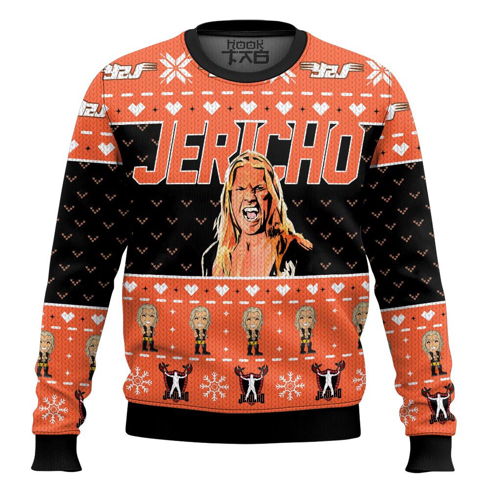 Hooktab Chris Jericho WWE Ugly Christmas Sweater Hooktab Chris Jericho WWE Ugly Christmas Sweater