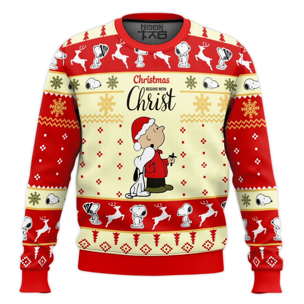 Hooktab Christ The Charlie Brown and Snoopy Show Ugly Christmas Sweater Hooktab Christ The Charlie Brown and Snoopy Show Ugly Christmas Sweater