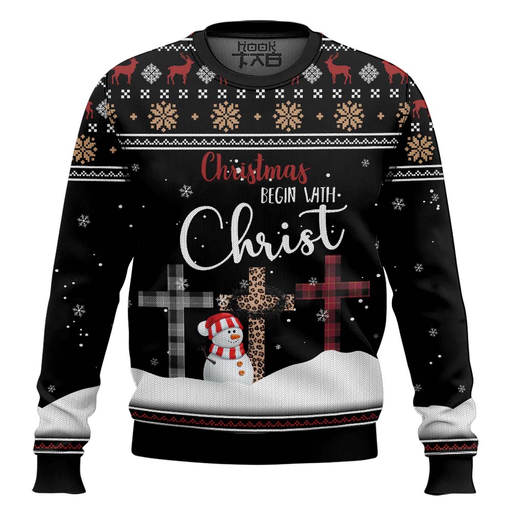 Hooktab Christmas Begin With Christ Ugly Christmas Sweater Hooktab Christmas Begin With Christ Ugly Christmas Sweater