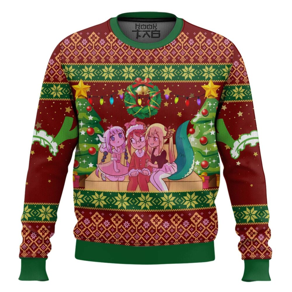 Hooktab Christmas Family Miss Kobayashi's Dragon Maid Ugly Christmas Sweater Hooktab Christmas Family Miss Kobayashi's Dragon Maid Ugly Christmas Sweater